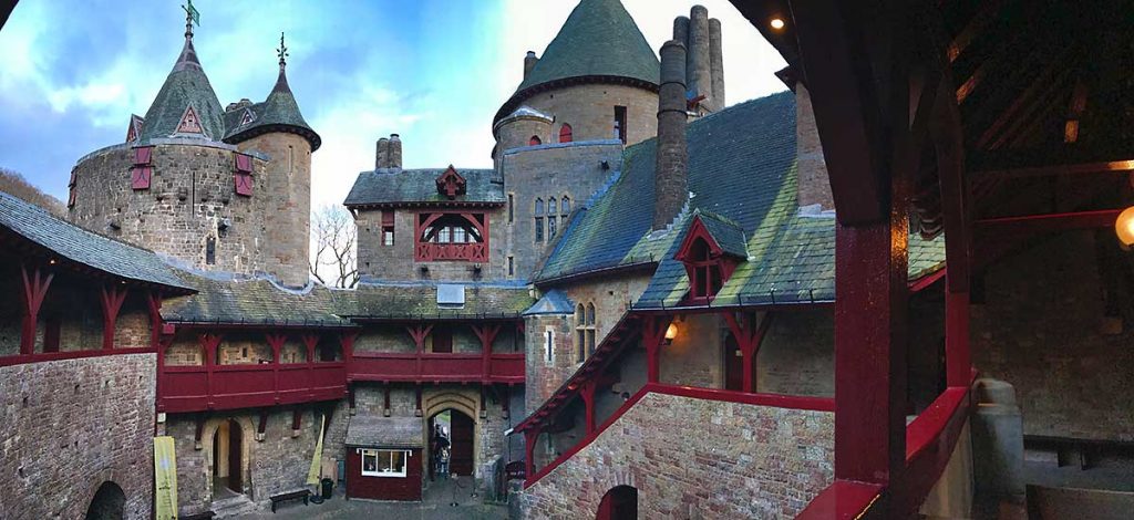 Panoramic view of the inside of Castell Coch