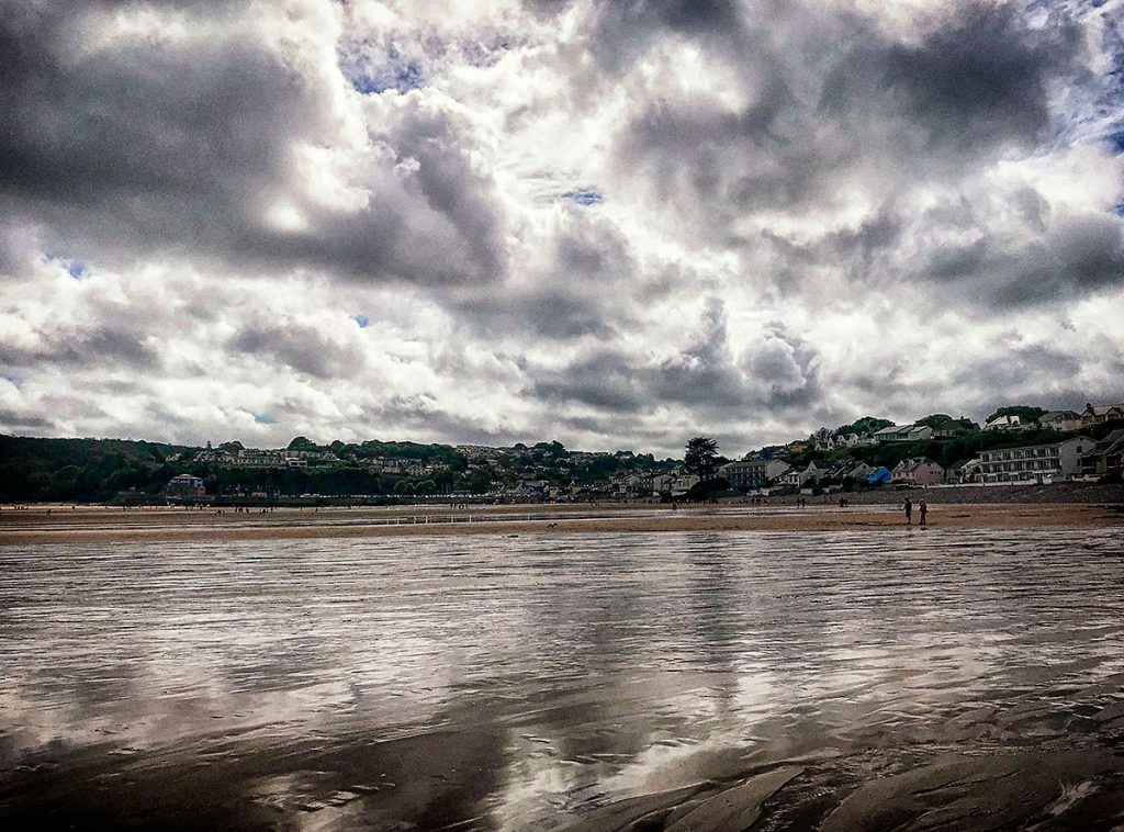 Dark reflections on Saundersfoot Beach - Aug 2020